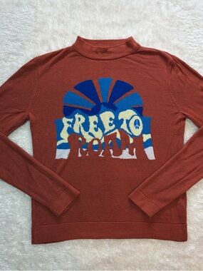 Free People Free to Roam rust orange long sleeve soft knit mock neck sweater